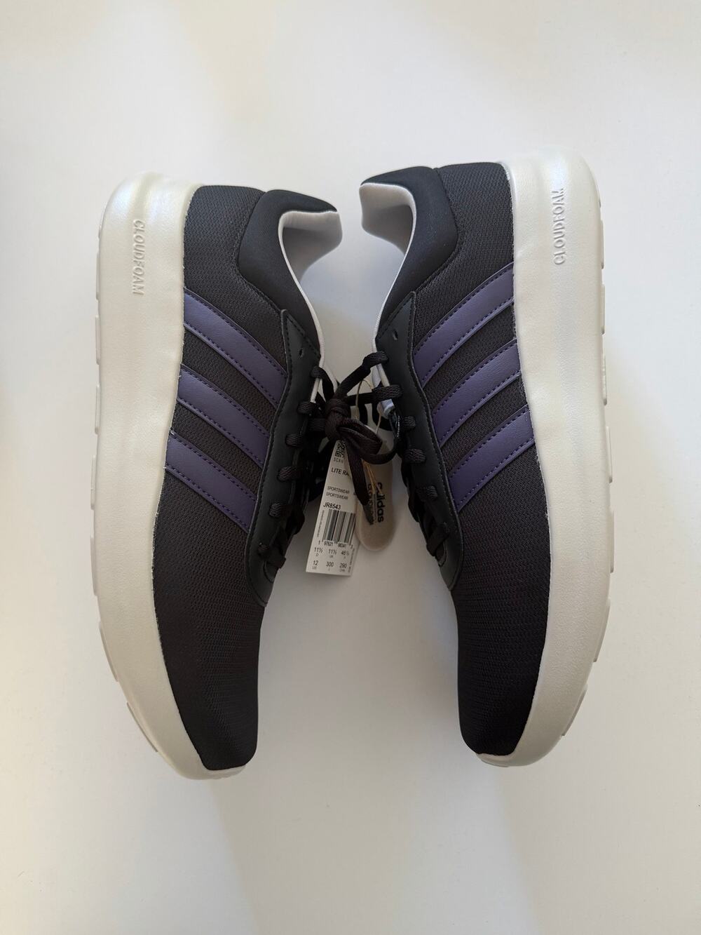 Adidas Lite Racer Black with Purple Stripes Size 12